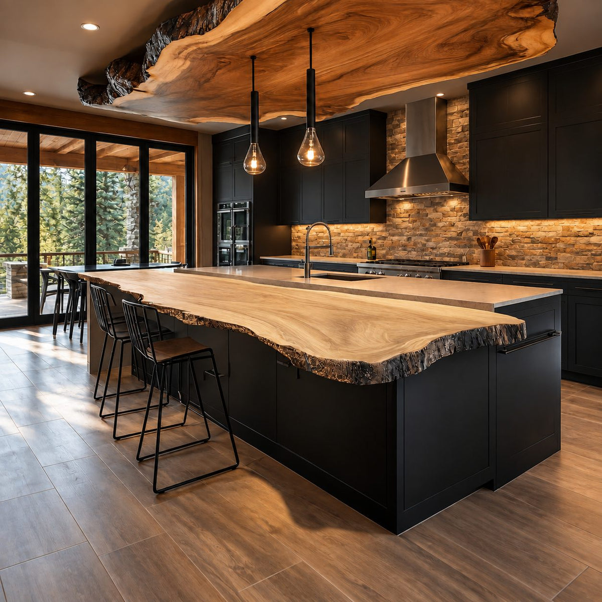 Bar Ledge Live Edge Countertop for Kitchen Island, Long Solid Wood Seating Slab 47-100 Inch