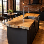 Sink Cut-Out Live Edge Kitchen Countertop, Solid Wood Island Top with Wavy Natural Front 47-100 Inch