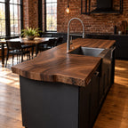 Sink Cut-Out Live Edge Kitchen Countertop, Solid Wood Island Top with Wavy Natural Front 47-100 Inch