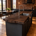 Sink Cut-Out Live Edge Kitchen Countertop, Solid Wood Island Top with Wavy Natural Front 47-100 Inch