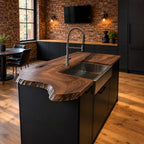 Curved Inlet Live Edge Island Countertop with Sink Opening, Solid Wood Kitchen Slab 47-100 Inch