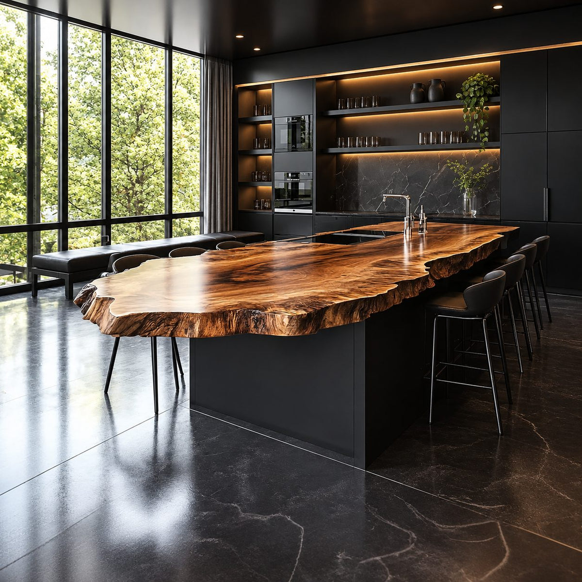 Extra Long Live Edge Kitchen Island Countertop, Solid Wood Dining Bar Slab with Rugged Edge 47-100 Inch
