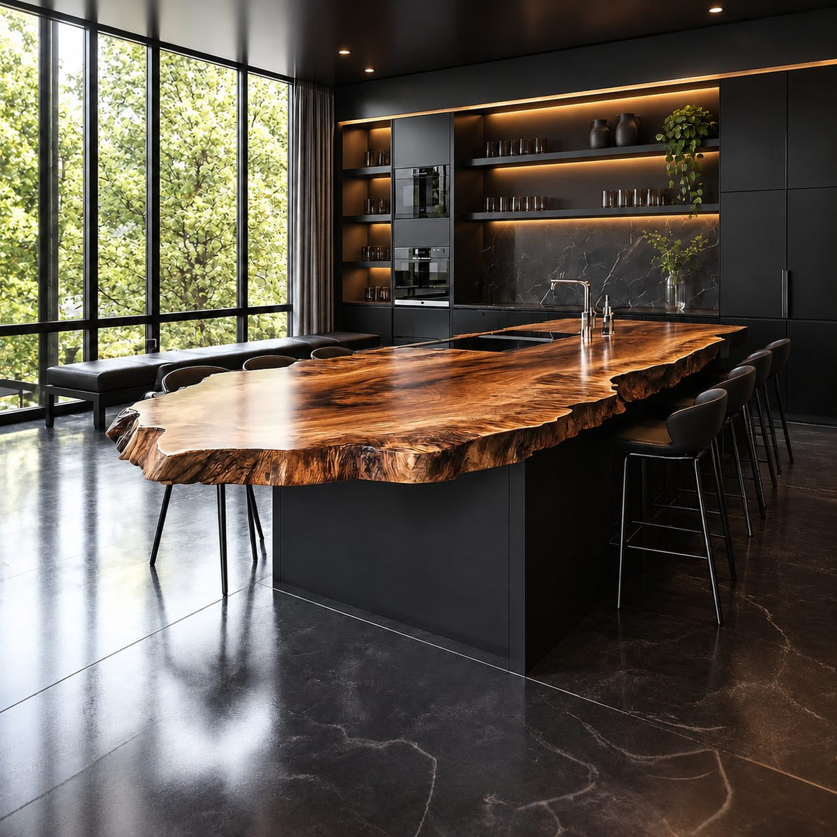 Extra Long Live Edge Kitchen Island Countertop, Solid Wood Dining Bar Slab with Rugged Edge 47-100 Inch