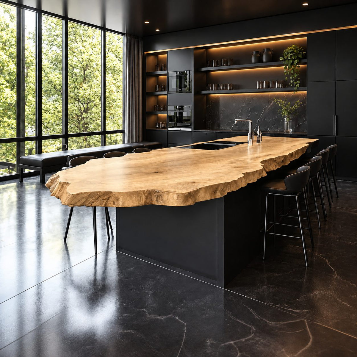 Extra Long Live Edge Kitchen Island Countertop, Solid Wood Dining Bar Slab with Rugged Edge 47-100 Inch