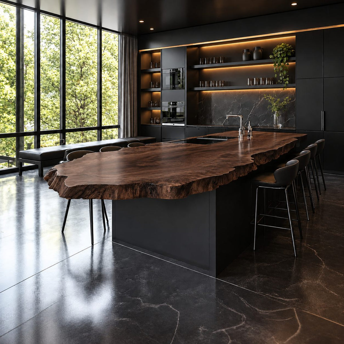 Extra Long Live Edge Kitchen Island Countertop, Solid Wood Dining Bar Slab with Rugged Edge 47-100 Inch