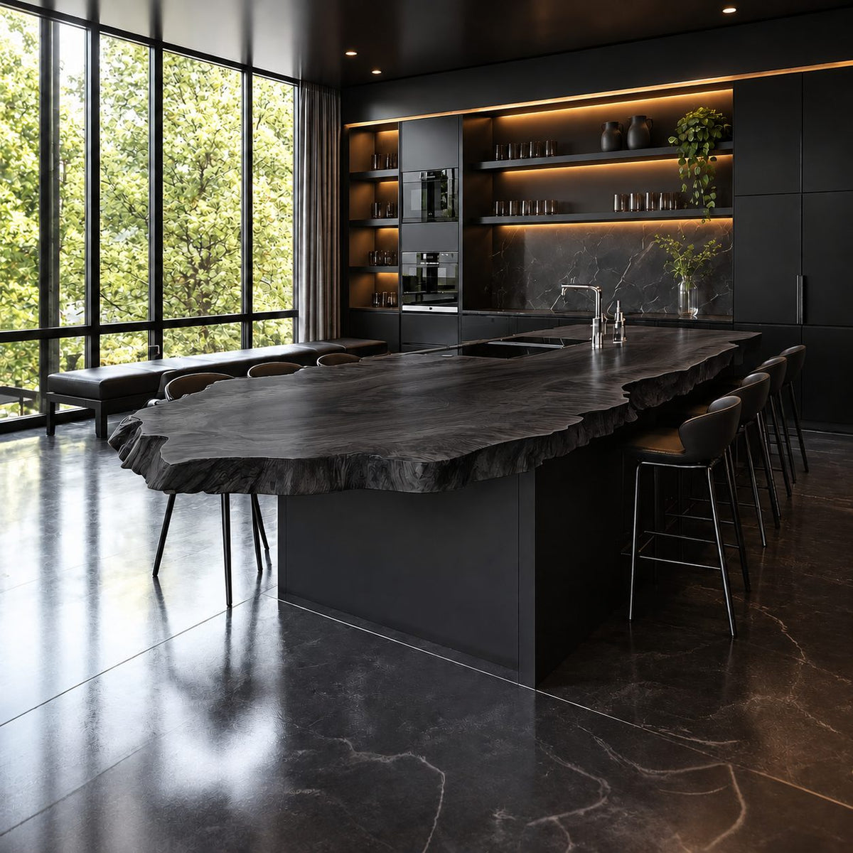 Extra Long Live Edge Kitchen Island Countertop, Solid Wood Dining Bar Slab with Rugged Edge 47-100 Inch
