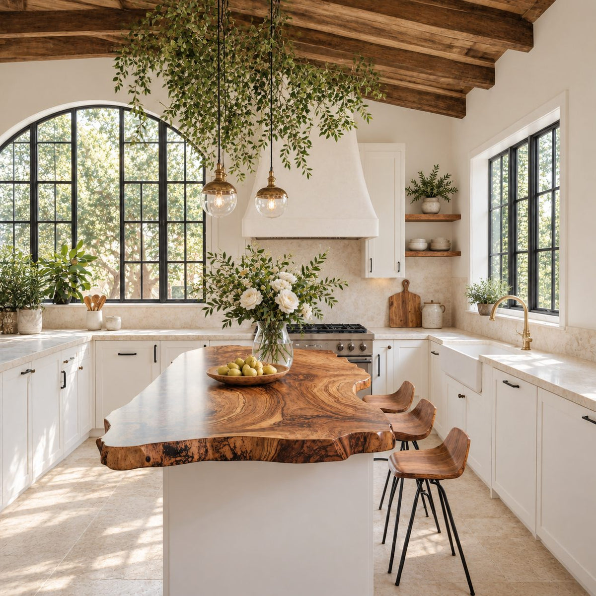 Freeform Live Edge Kitchen Island Countertop, Solid Wood Top with Swirling Ring Grain 30-71 Inch