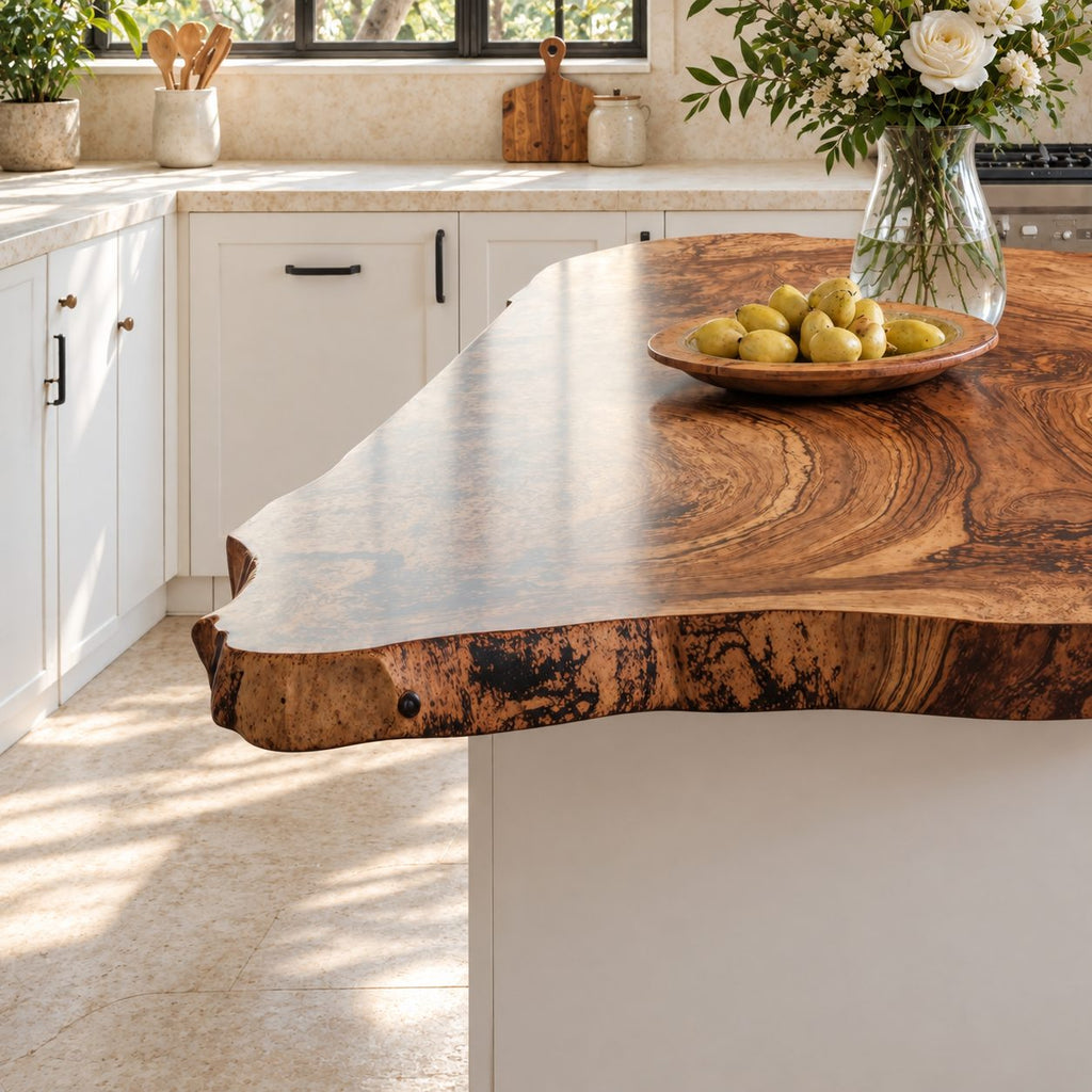 Freeform Live Edge Kitchen Island Countertop, Solid Wood Top with Swirling Ring Grain 30-71 Inch