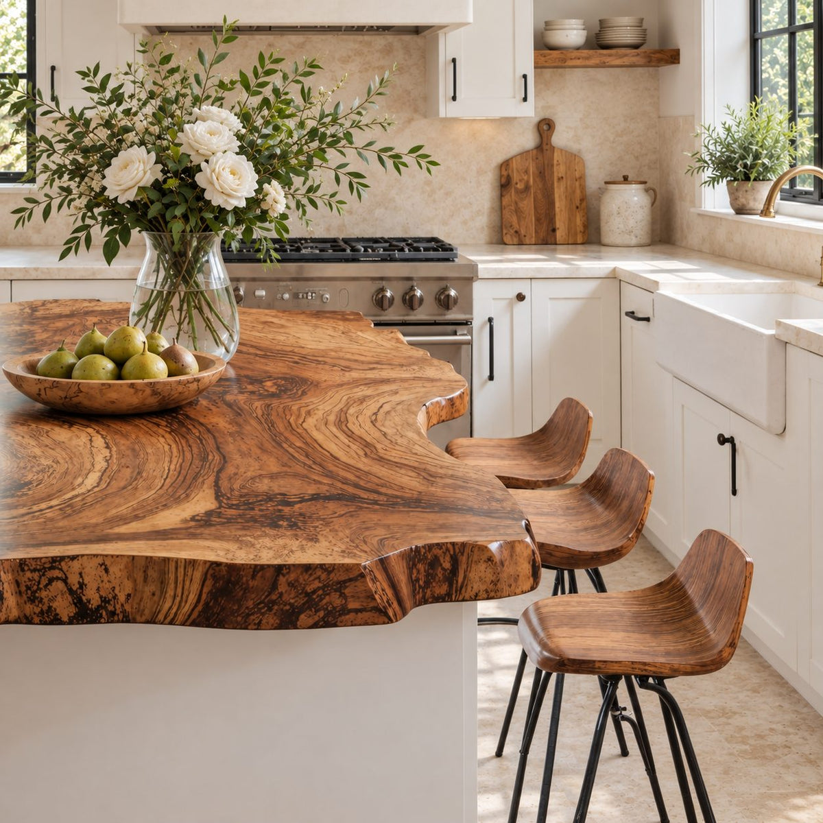 Freeform Live Edge Kitchen Island Countertop, Solid Wood Top with Swirling Ring Grain 30-71 Inch