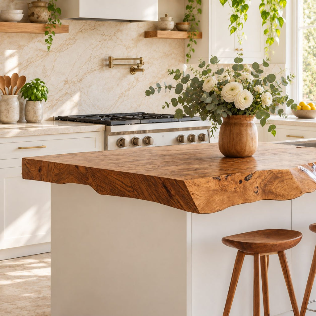 Rippled Edge Live Edge Kitchen Island Countertop, Long Solid Wood Bar Seating Top 32-71 Inch