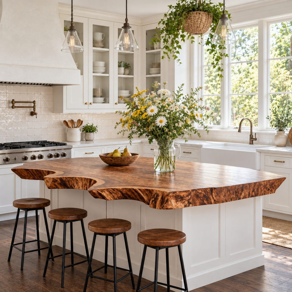Scalloped Cove Live Edge Kitchen Countertop, Wide Solid Wood Island Top 30-71 Inch