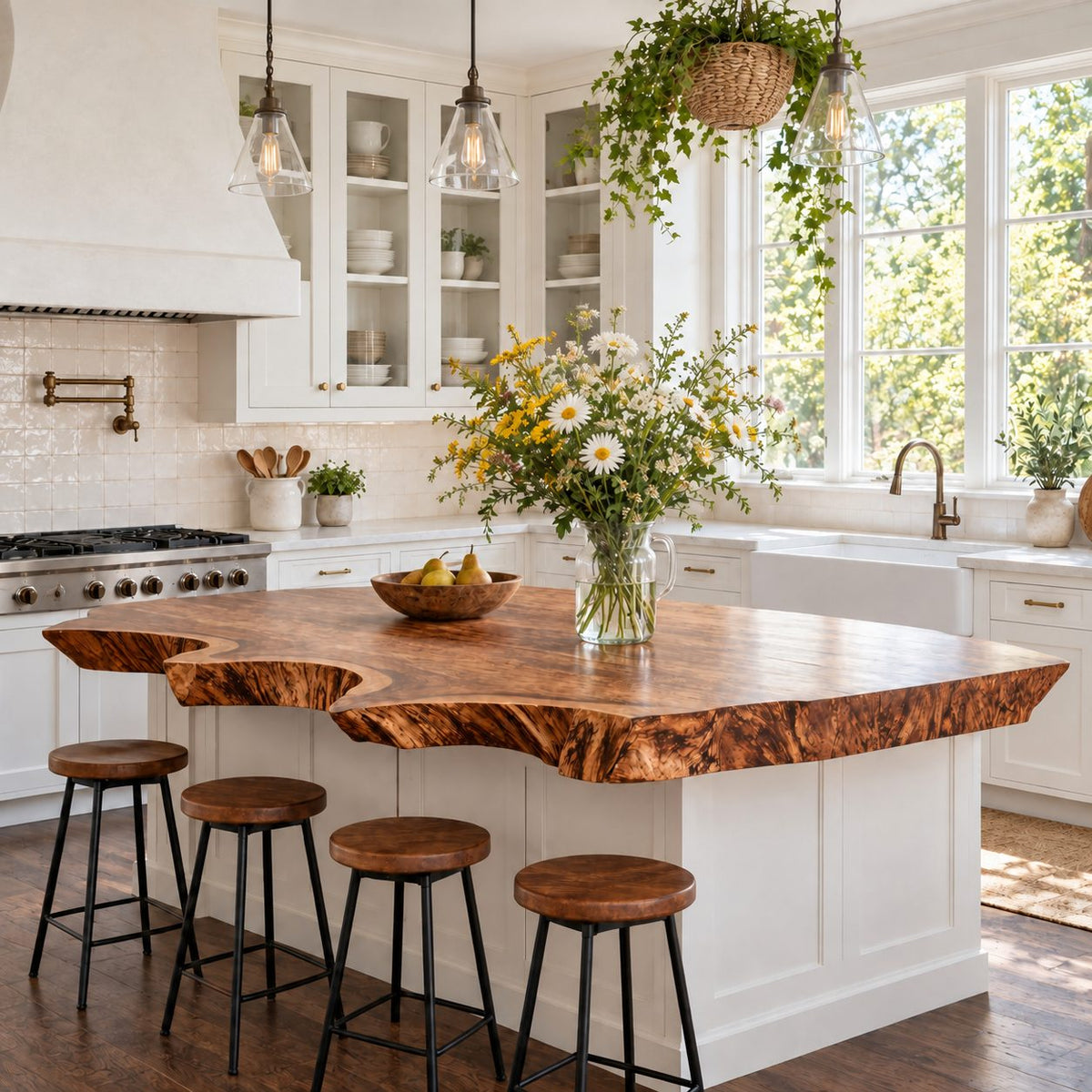 Scalloped Cove Live Edge Kitchen Countertop, Wide Solid Wood Island Top 30-71 Inch