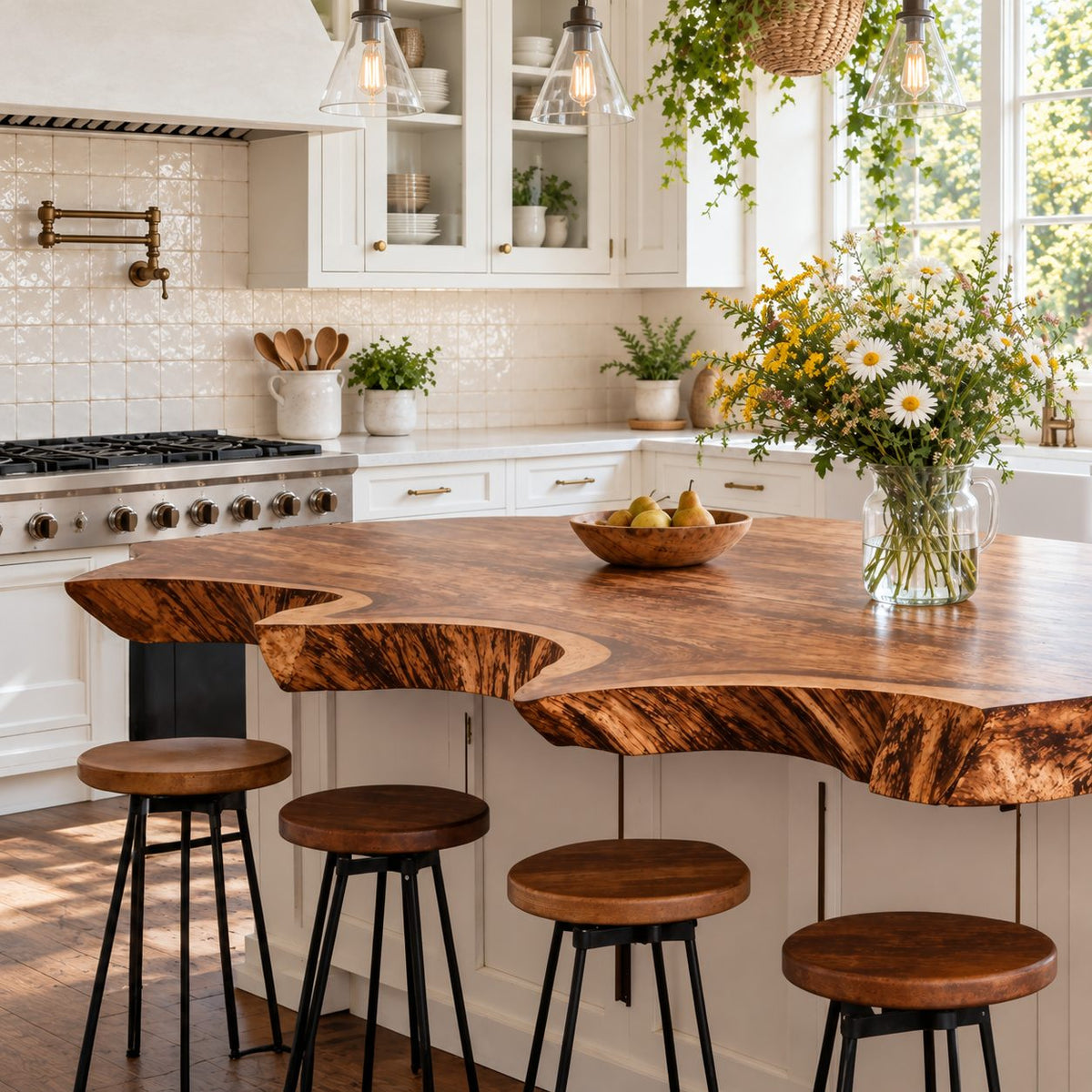 Scalloped Cove Live Edge Kitchen Countertop, Wide Solid Wood Island Top 30-71 Inch
