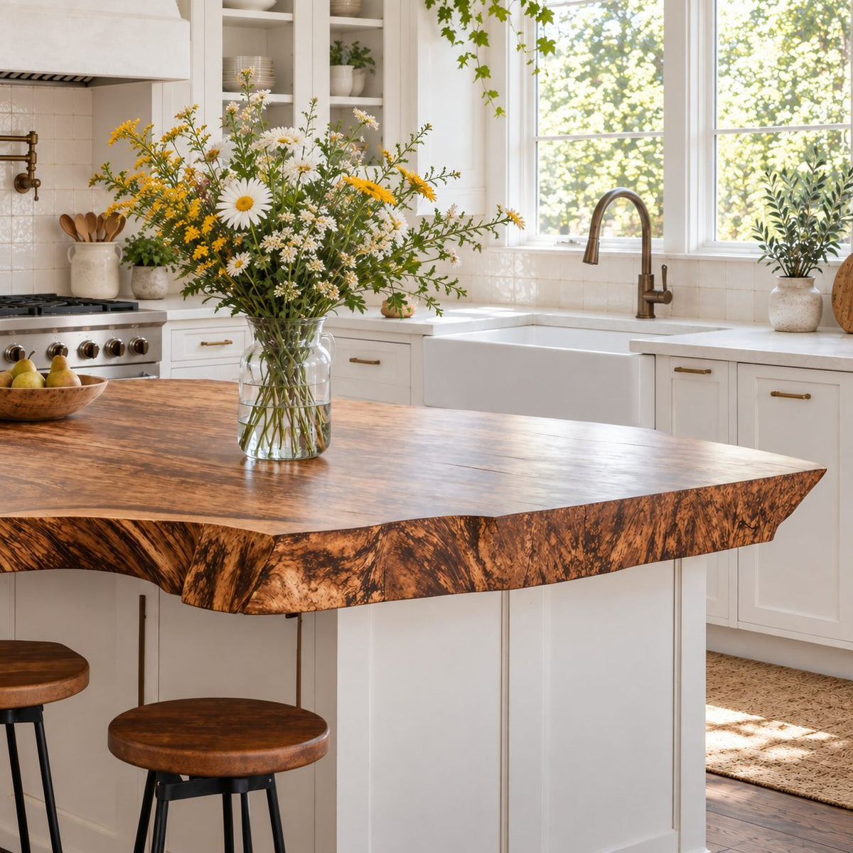 Scalloped Cove Live Edge Kitchen Countertop, Wide Solid Wood Island Top 30-71 Inch