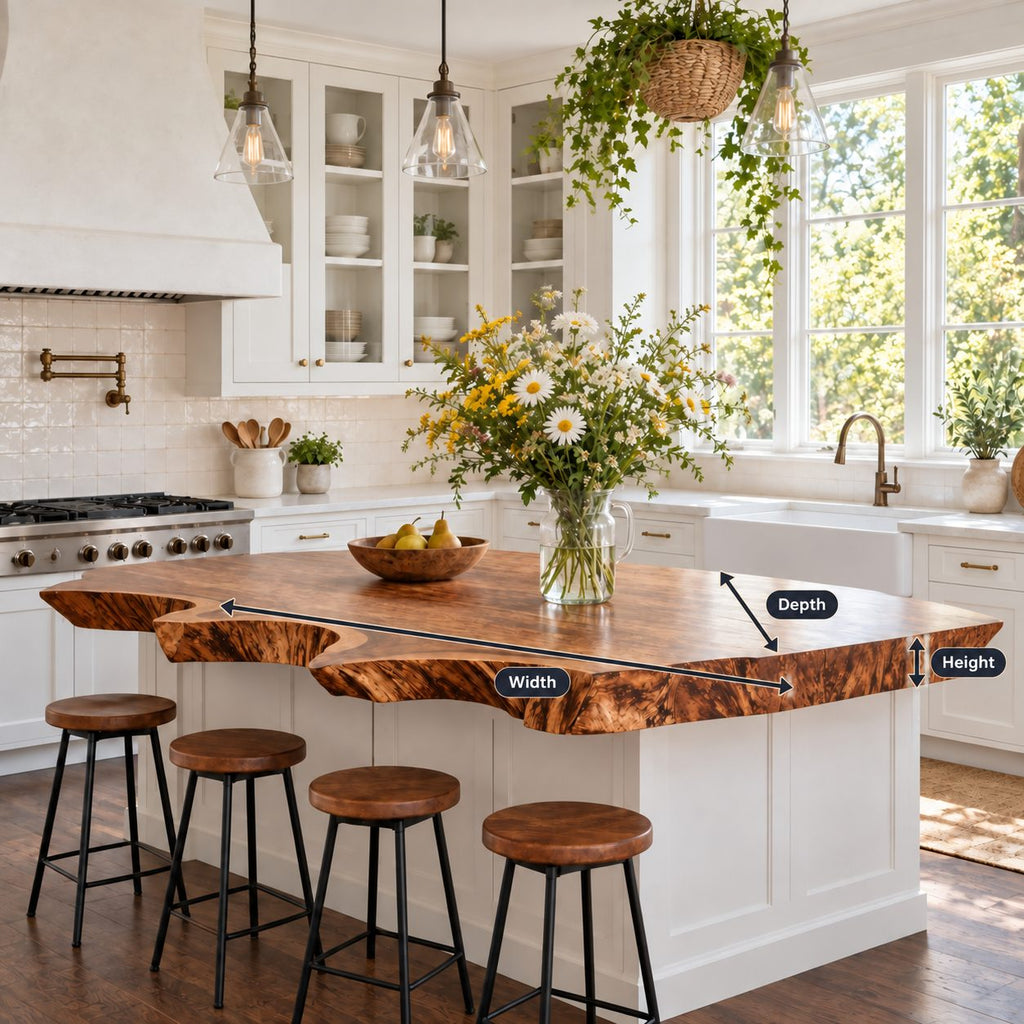 Scalloped Cove Live Edge Kitchen Countertop, Wide Solid Wood Island Top 30-71 Inch