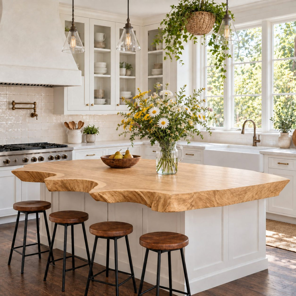 Scalloped Cove Live Edge Kitchen Countertop, Wide Solid Wood Island Top 30-71 Inch