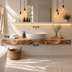 Floating Bathroom Vanity 20-71 Inch, Thick Rustic Wood Slab Counter with Natural Grain Front Edge