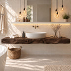 Floating Bathroom Vanity 20-71 Inch, Thick Rustic Wood Slab Counter with Natural Grain Front Edge