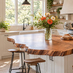 Jagged Bark Edge Kitchen Island Countertop, Solid Wood Live Edge Top with Stepped Corners 32-71 Inch