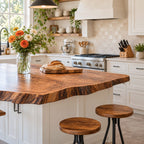 Jagged Bark Edge Kitchen Island Countertop, Solid Wood Live Edge Top with Stepped Corners 32-71 Inch