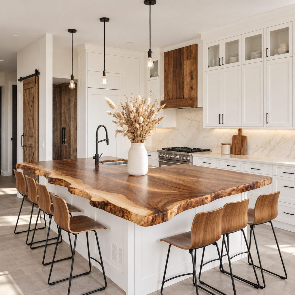 Sapwood Rim Live Edge Kitchen Countertop, Solid Wood Island Top with Sink Opening 32-71 Inch