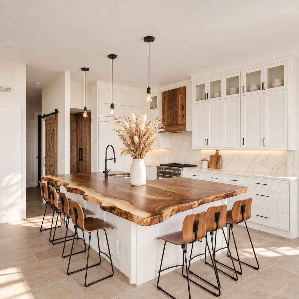 Sapwood Rim Live Edge Kitchen Countertop, Solid Wood Island Top with Sink Opening 32-71 Inch