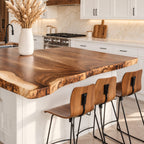 Sapwood Rim Live Edge Kitchen Countertop, Solid Wood Island Top with Sink Opening 32-71 Inch
