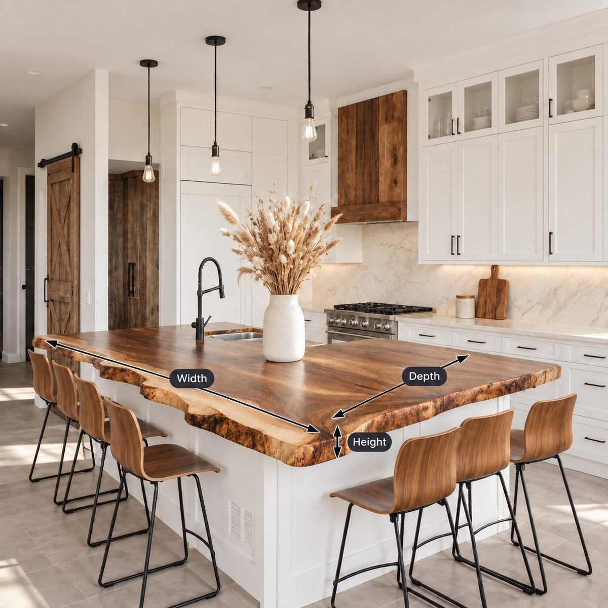 Sapwood Rim Live Edge Kitchen Countertop, Solid Wood Island Top with Sink Opening 32-71 Inch