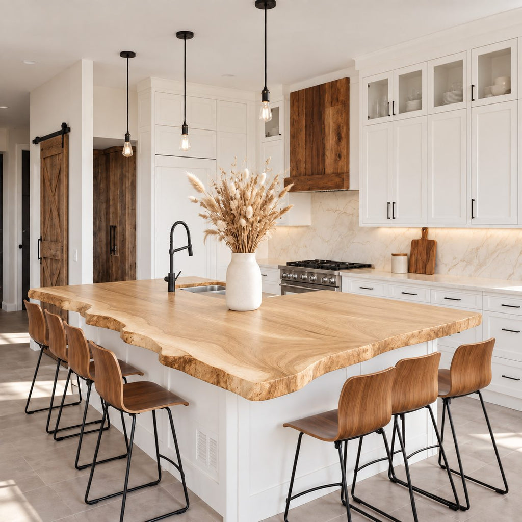 Sapwood Rim Live Edge Kitchen Countertop, Solid Wood Island Top with Sink Opening 32-71 Inch