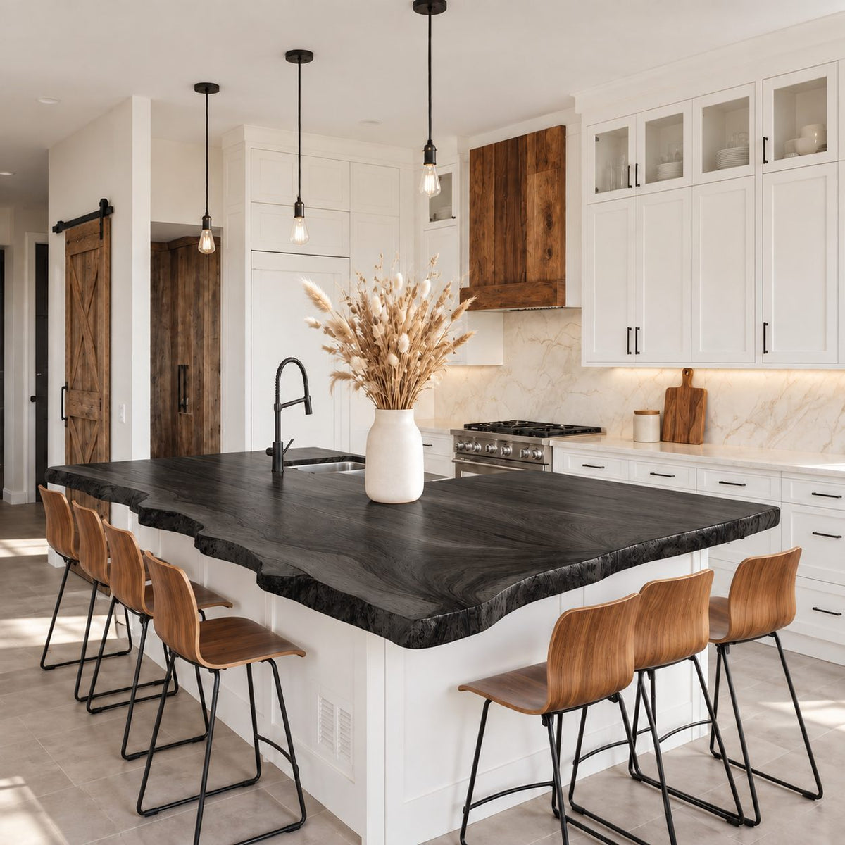 Sapwood Rim Live Edge Kitchen Countertop, Solid Wood Island Top with Sink Opening 32-71 Inch