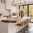 Raised Bar Live Edge Countertop, Solid Wood Breakfast Bar Top for Kitchen Island 32-71 Inch