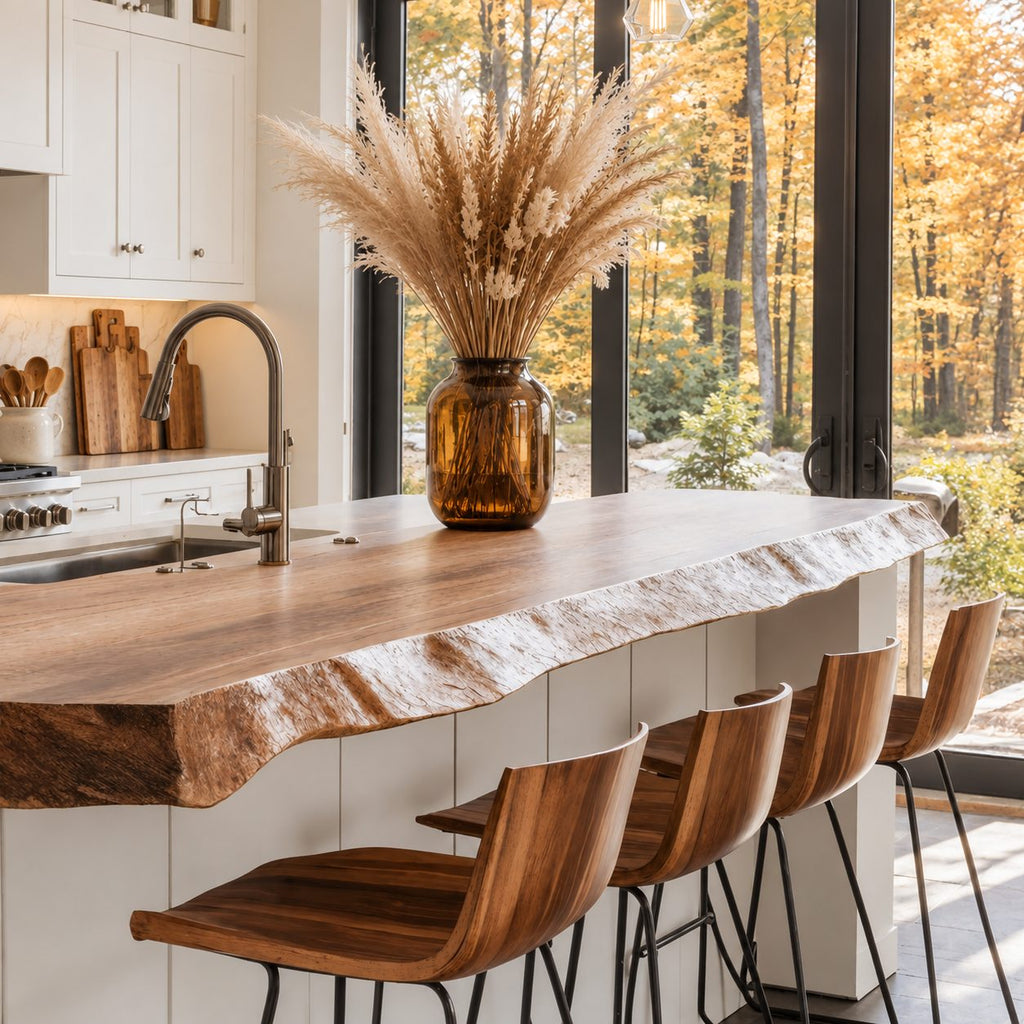 Raised Bar Live Edge Countertop, Solid Wood Breakfast Bar Top for Kitchen Island 32-71 Inch