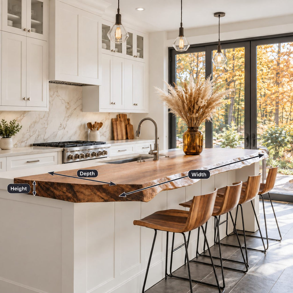Raised Bar Live Edge Countertop, Solid Wood Breakfast Bar Top for Kitchen Island 32-71 Inch
