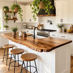 Notched Sink Live Edge Kitchen Countertop, Glossy Flame Grain Solid Wood Island Top 24-71 Inch