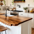 Notched Sink Live Edge Kitchen Countertop, Glossy Flame Grain Solid Wood Island Top 24-71 Inch