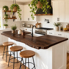 Notched Sink Live Edge Kitchen Countertop, Glossy Flame Grain Solid Wood Island Top 24-71 Inch