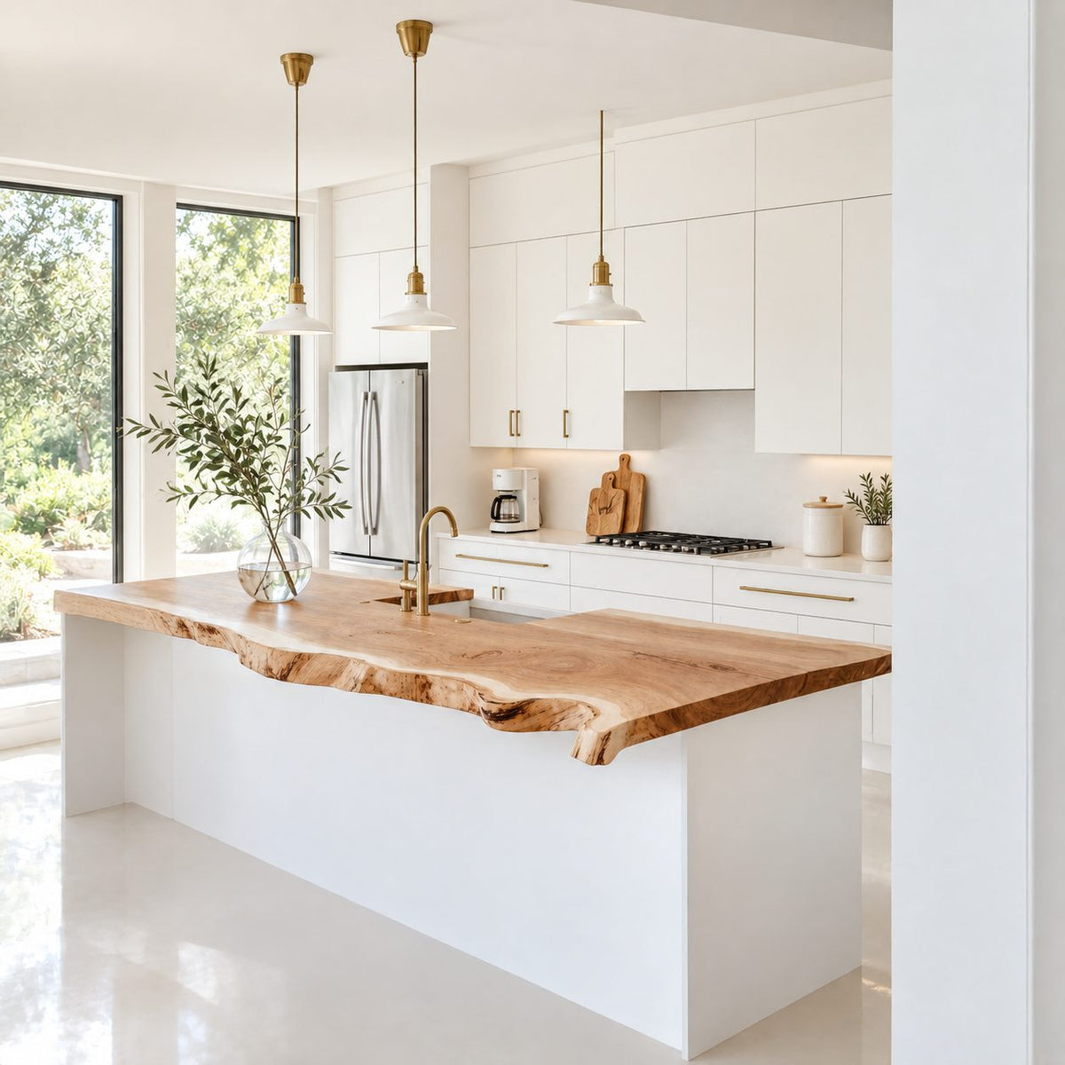Minimalist Live Edge Kitchen Island Countertop, Solid Wood Top with Soft Wavy Edge 24-71 Inch