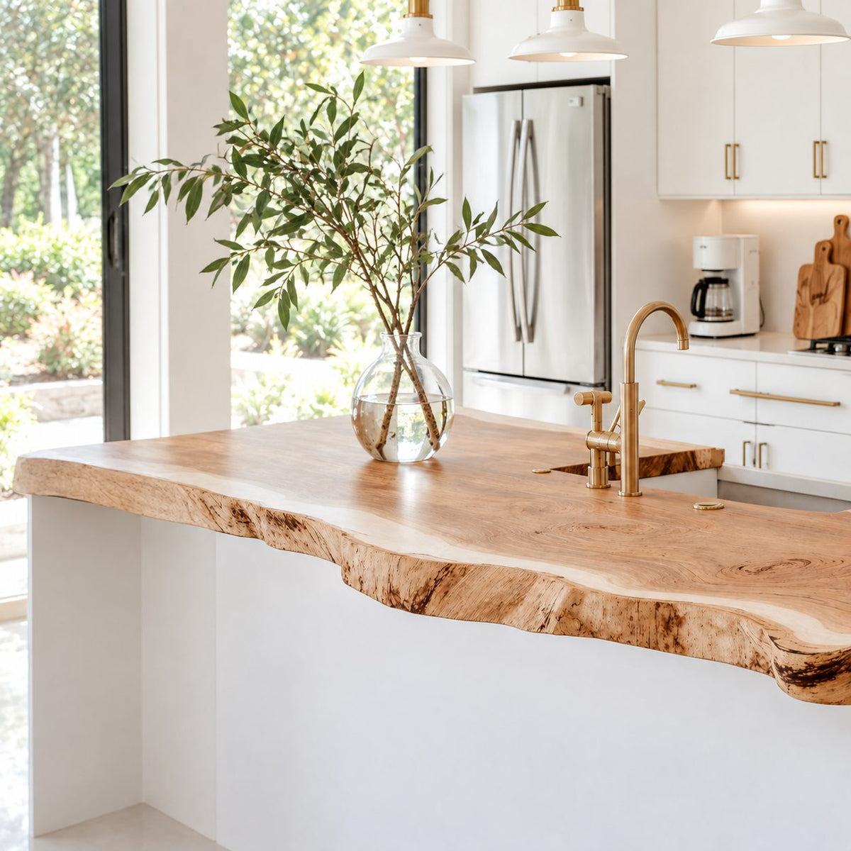 Minimalist Live Edge Kitchen Island Countertop, Solid Wood Top with Soft Wavy Edge 24-71 Inch