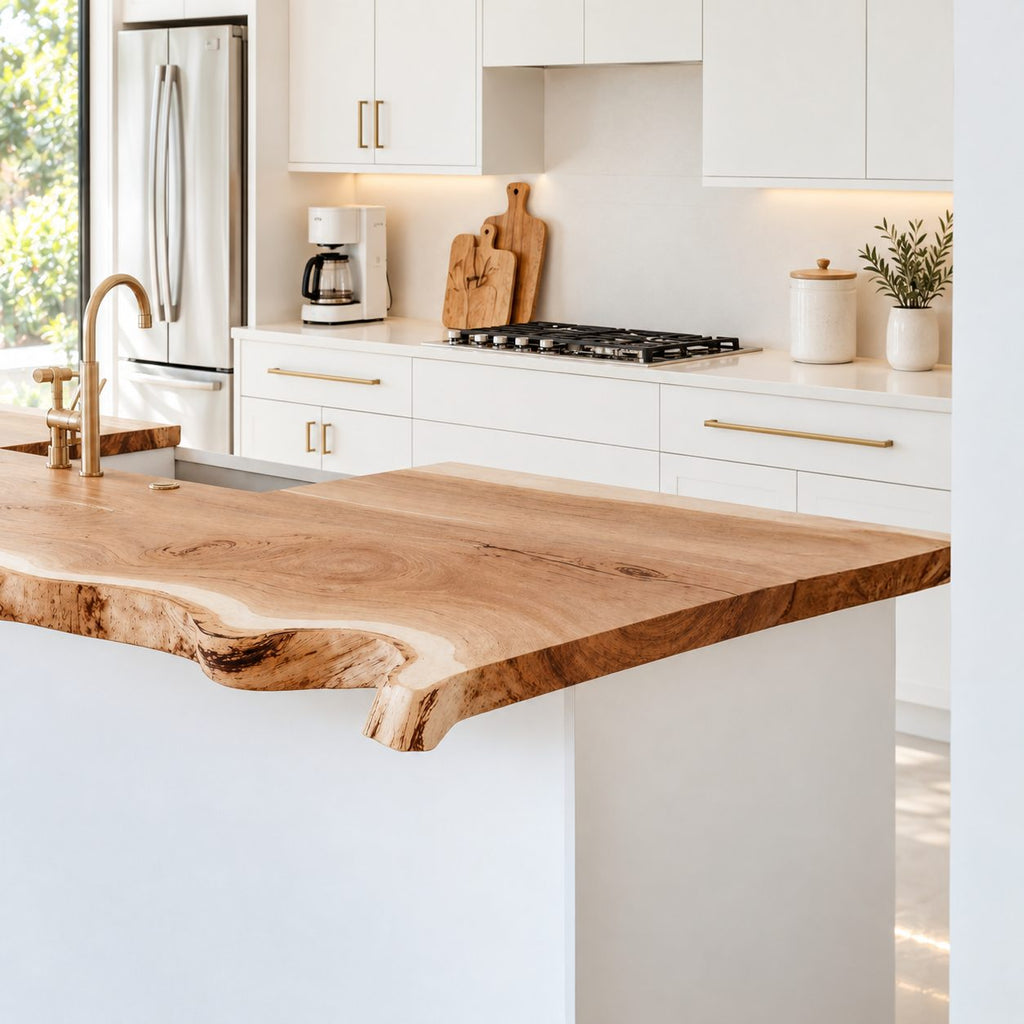 Minimalist Live Edge Kitchen Island Countertop, Solid Wood Top with Soft Wavy Edge 24-71 Inch