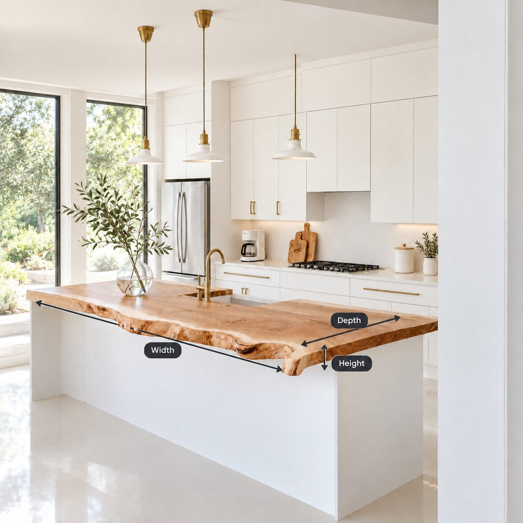 Minimalist Live Edge Kitchen Island Countertop, Solid Wood Top with Soft Wavy Edge 24-71 Inch