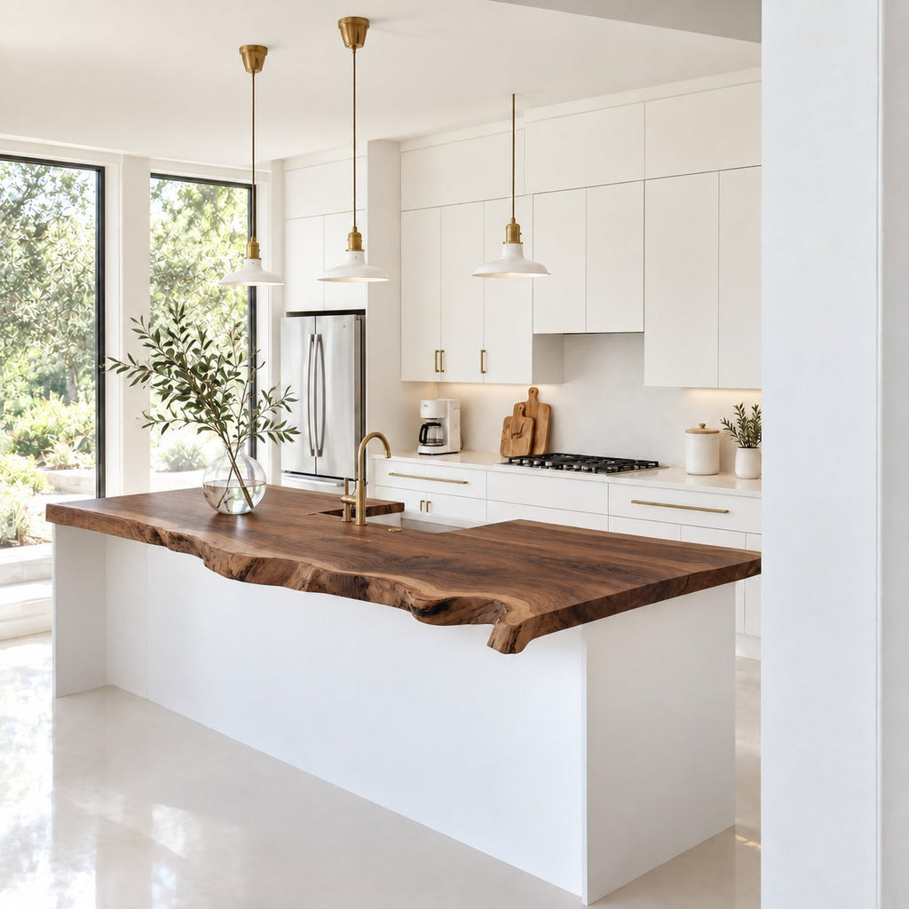 Minimalist Live Edge Kitchen Island Countertop, Solid Wood Top with Soft Wavy Edge 24-71 Inch