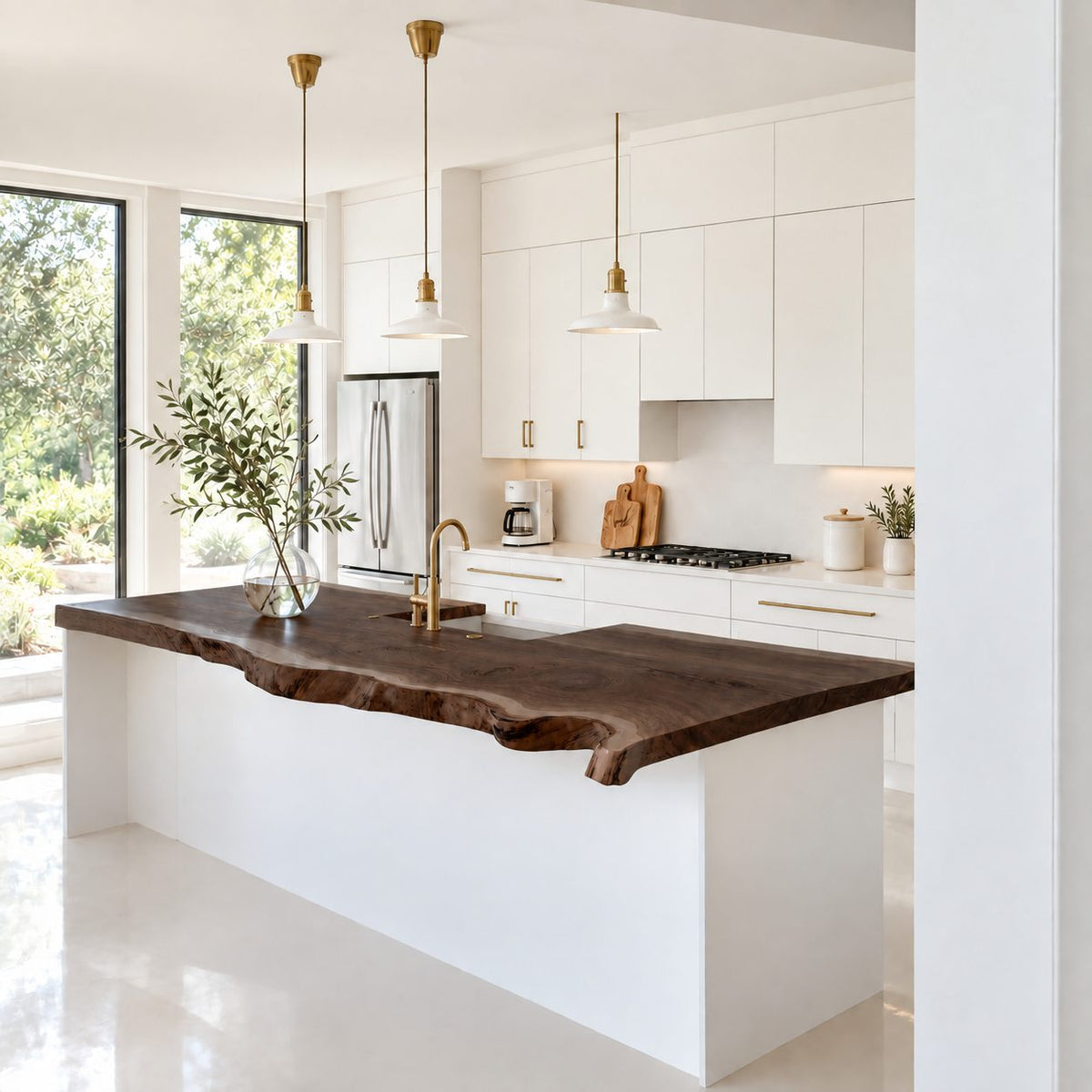 Minimalist Live Edge Kitchen Island Countertop, Solid Wood Top with Soft Wavy Edge 24-71 Inch