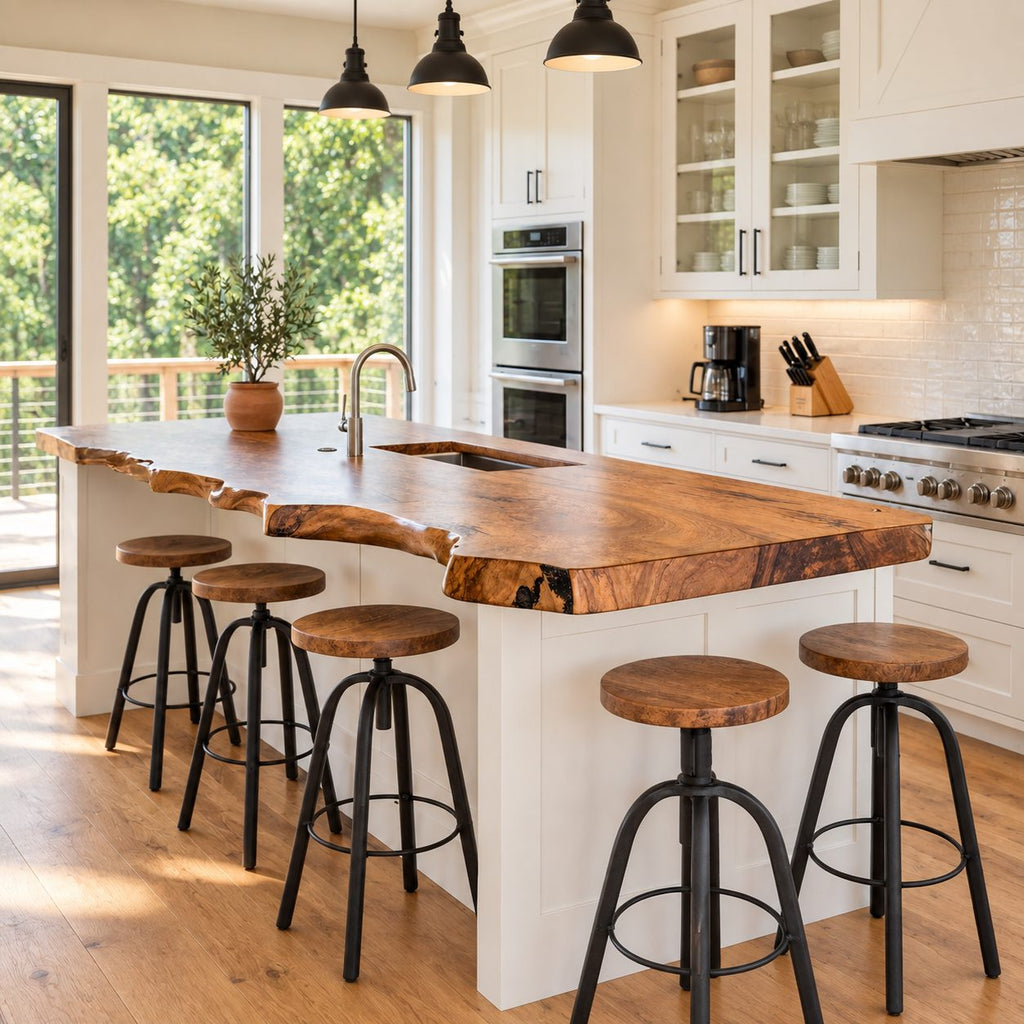 Knotted Live Edge Kitchen Countertop with Sink Cut-Out, Solid Wood Island Top 24-71 Inch