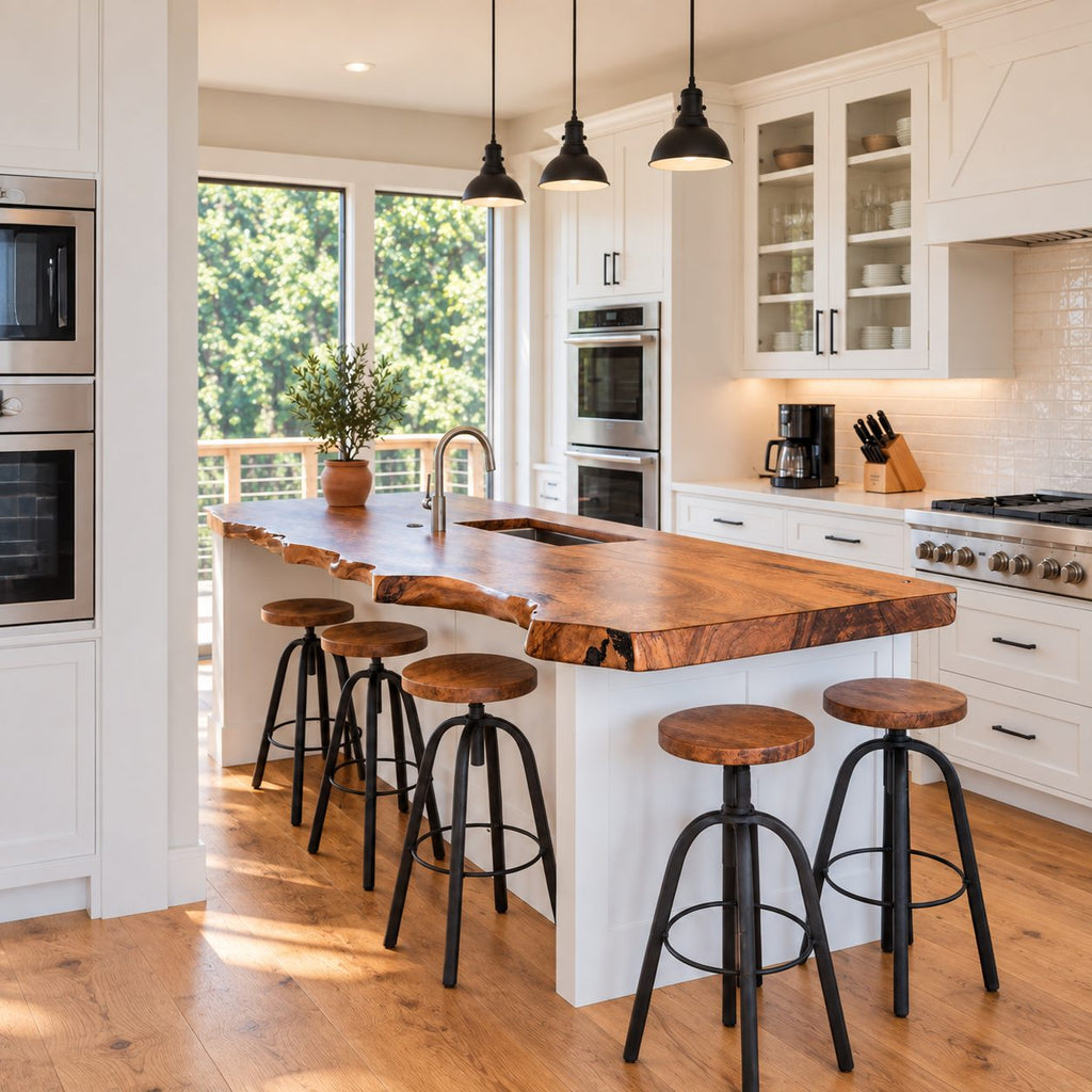 Knotted Live Edge Kitchen Countertop with Sink Cut-Out, Solid Wood Island Top 24-71 Inch