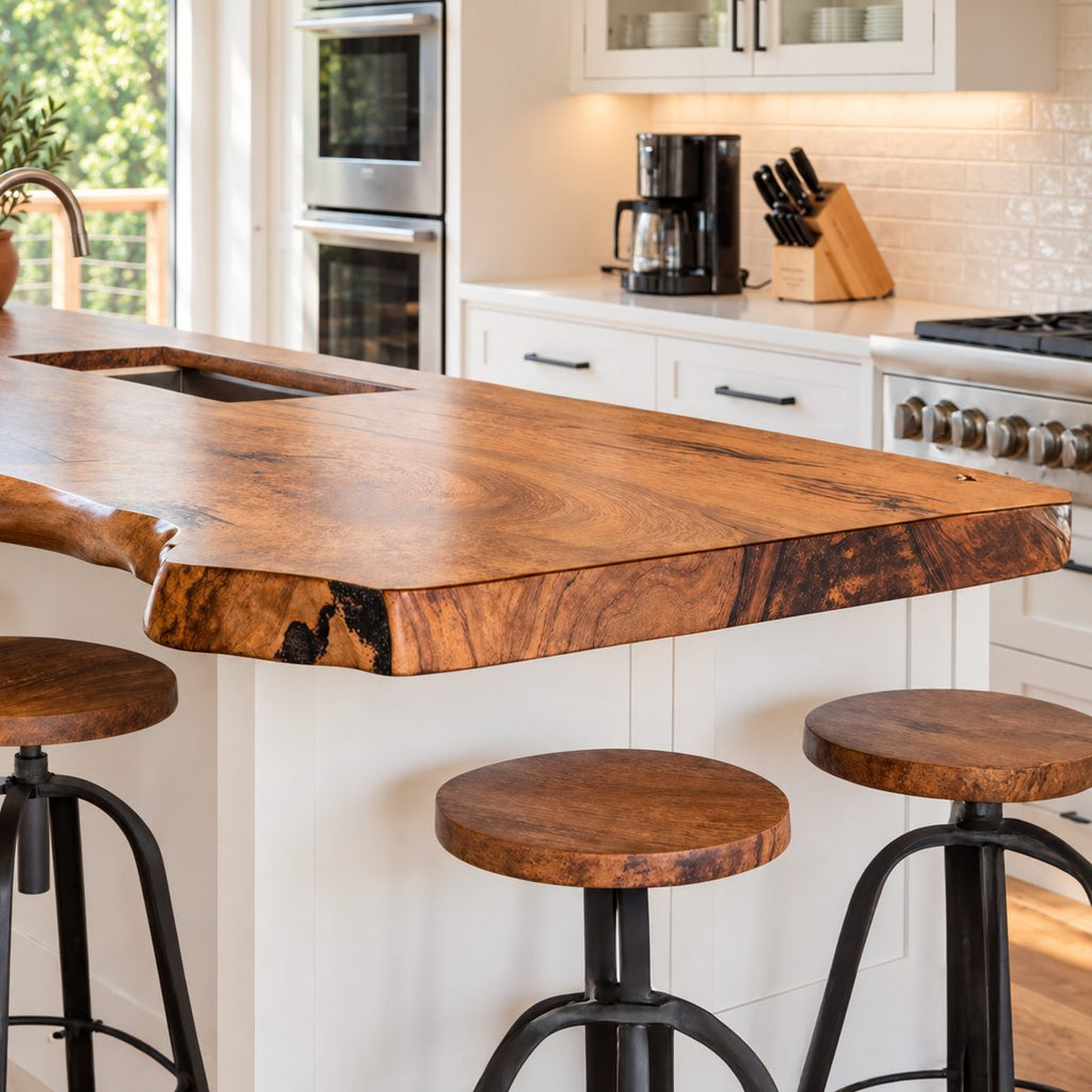 Knotted Live Edge Kitchen Countertop with Sink Cut-Out, Solid Wood Island Top 24-71 Inch