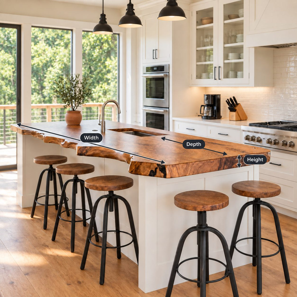 Knotted Live Edge Kitchen Countertop with Sink Cut-Out, Solid Wood Island Top 24-71 Inch