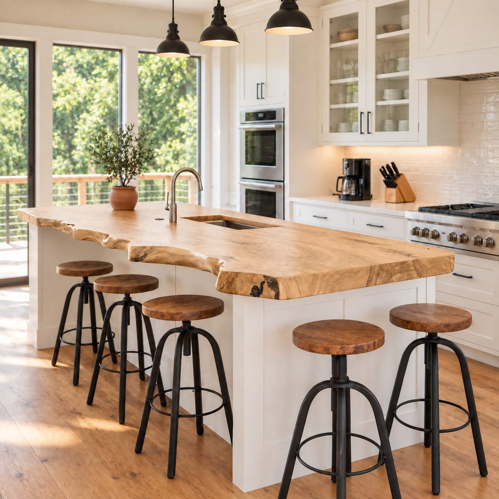 Knotted Live Edge Kitchen Countertop with Sink Cut-Out, Solid Wood Island Top 24-71 Inch