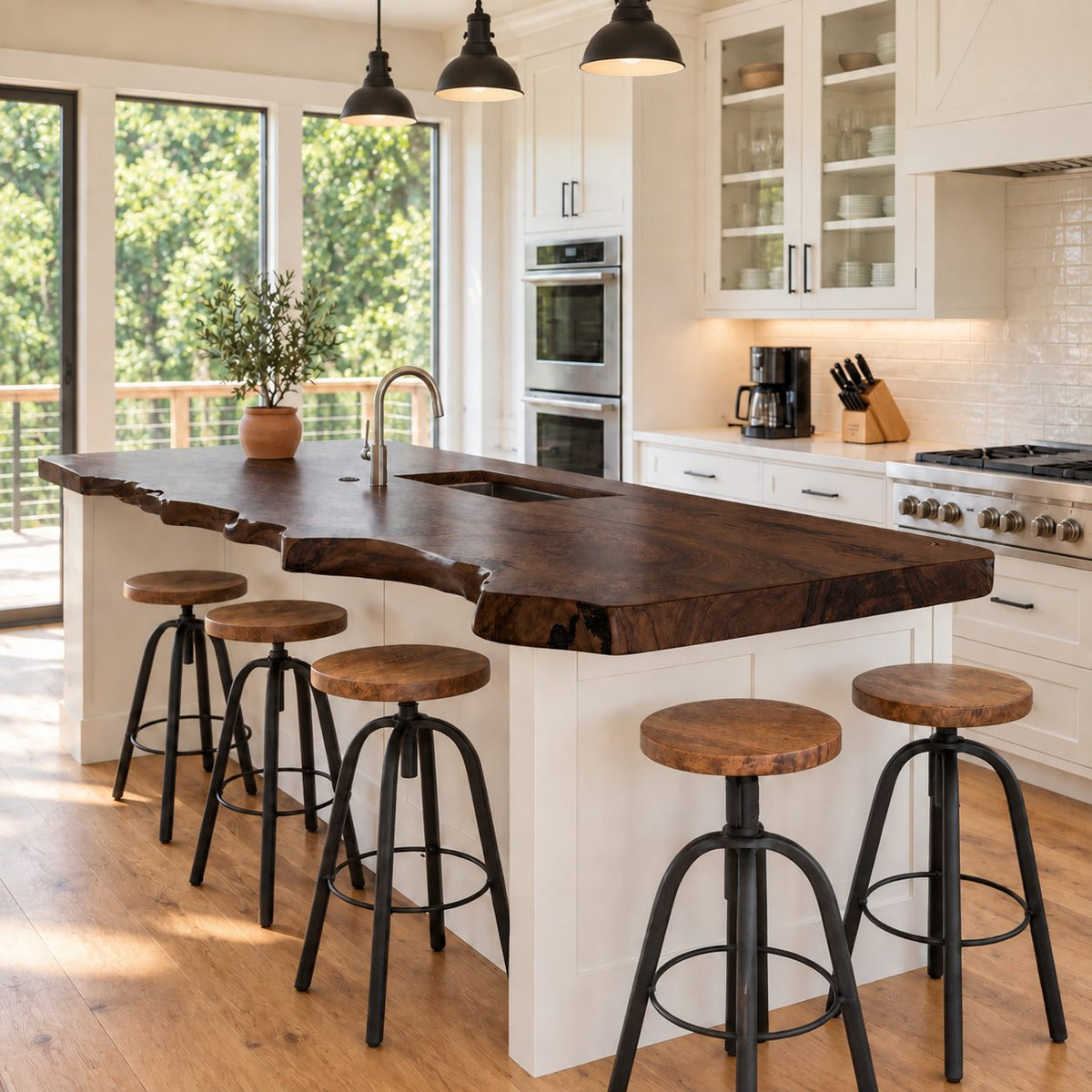 Knotted Live Edge Kitchen Countertop with Sink Cut-Out, Solid Wood Island Top 24-71 Inch