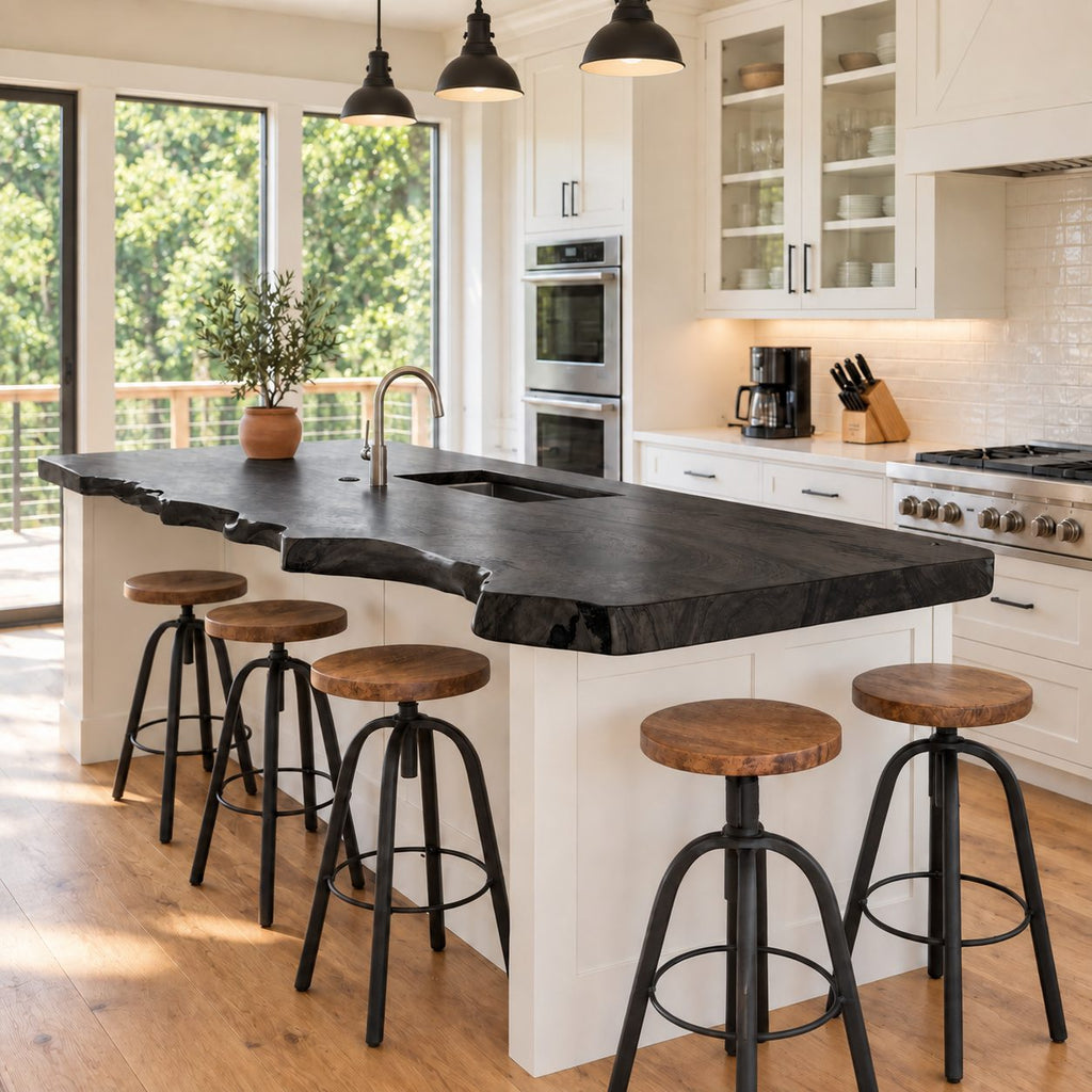 Knotted Live Edge Kitchen Countertop with Sink Cut-Out, Solid Wood Island Top 24-71 Inch