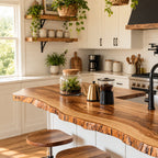 Bark Trim Live Edge Countertop, Solid Wood Kitchen Bar Top with Wavy Seating Side 24-71 Inch